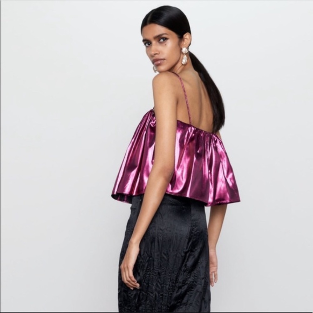 NEW ZARA Pink Metallic Top SIZE M